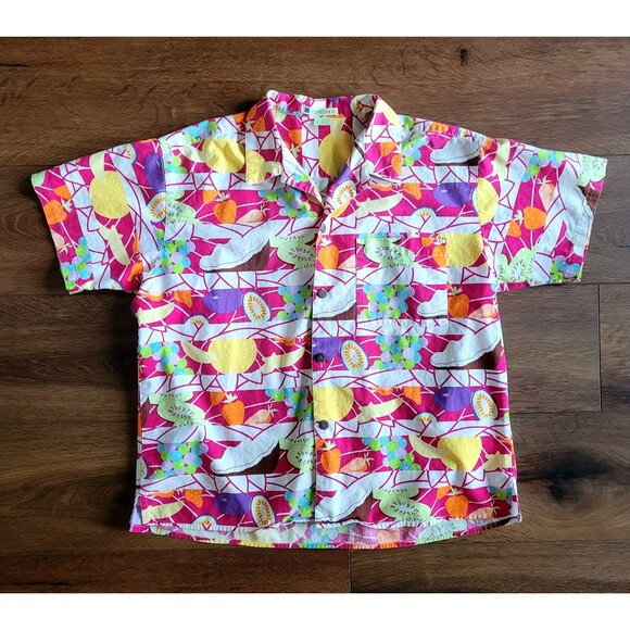 Vintage 80s Esprit Kids Food Fruit Print Button Short Sleeve Shirt Teens Sz L - Picture 1 of 14